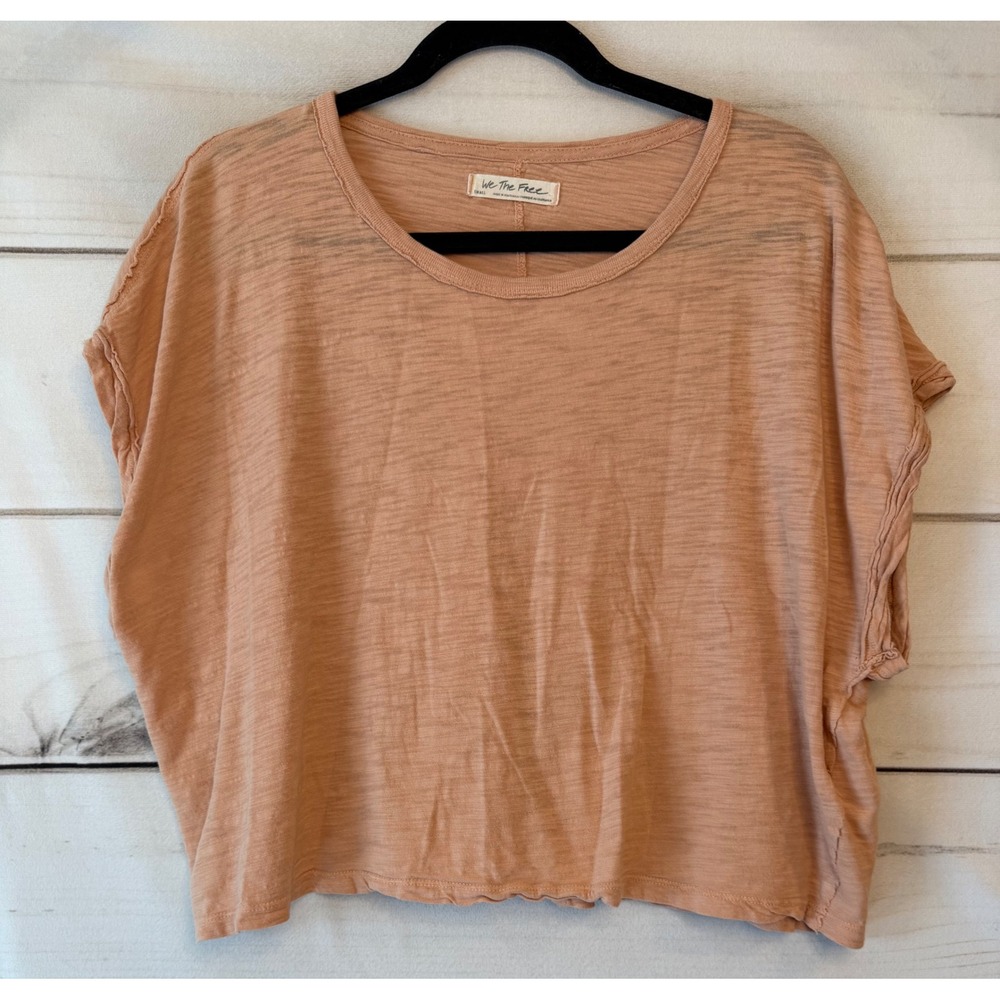 We The Free Free People Terracotta Peach Slub Knit Cropped T-Shirt Womens Medium
